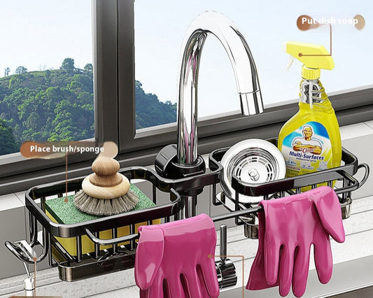 Kitchen Space Aluminum Sink Faucet Storage Rack