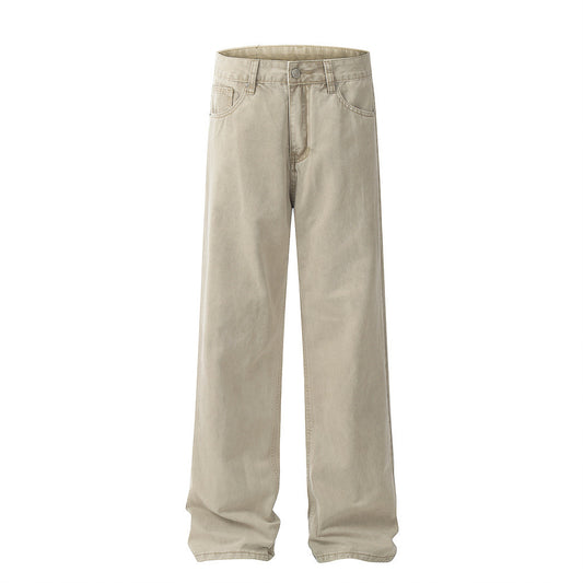 Punk Distressed Yellow Mud Dyed Straight Jeans Men